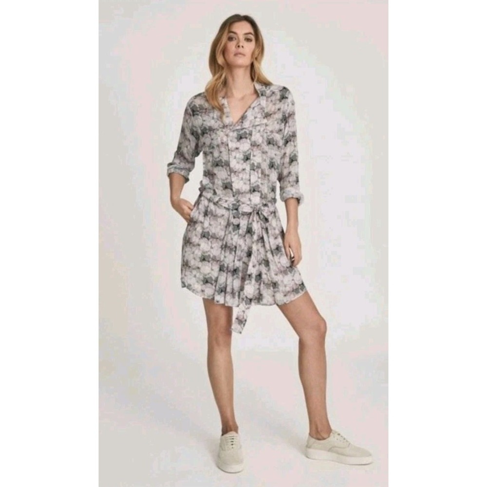 Reiss Alice Circle Print Shirt Dress Sz 2 Sheer Belted Pink Black